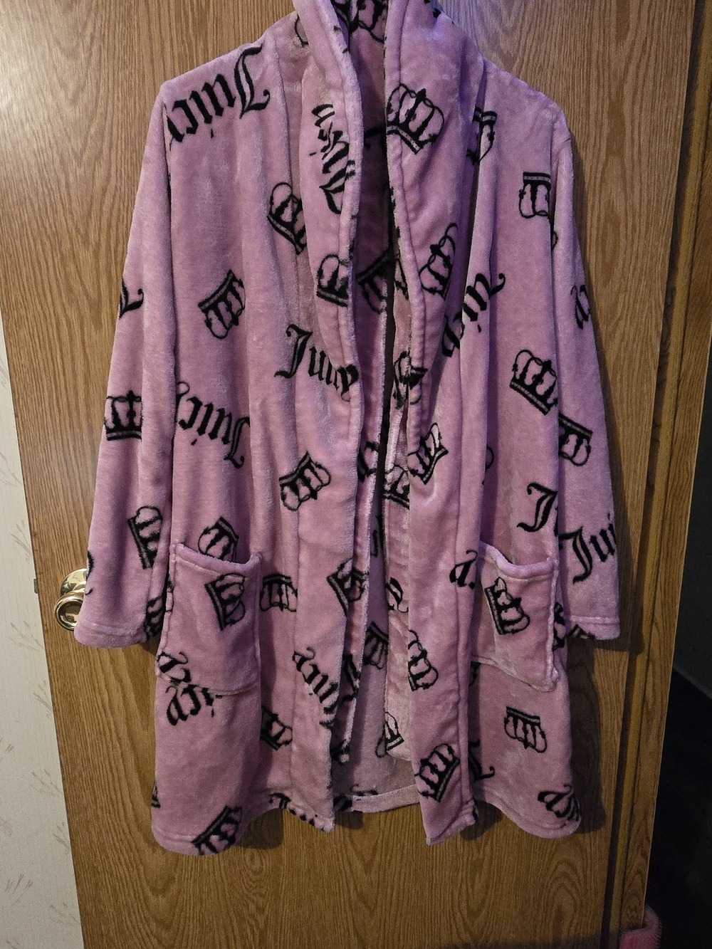 Juicy Couture Plush Logo Bathrobe with Crown Print